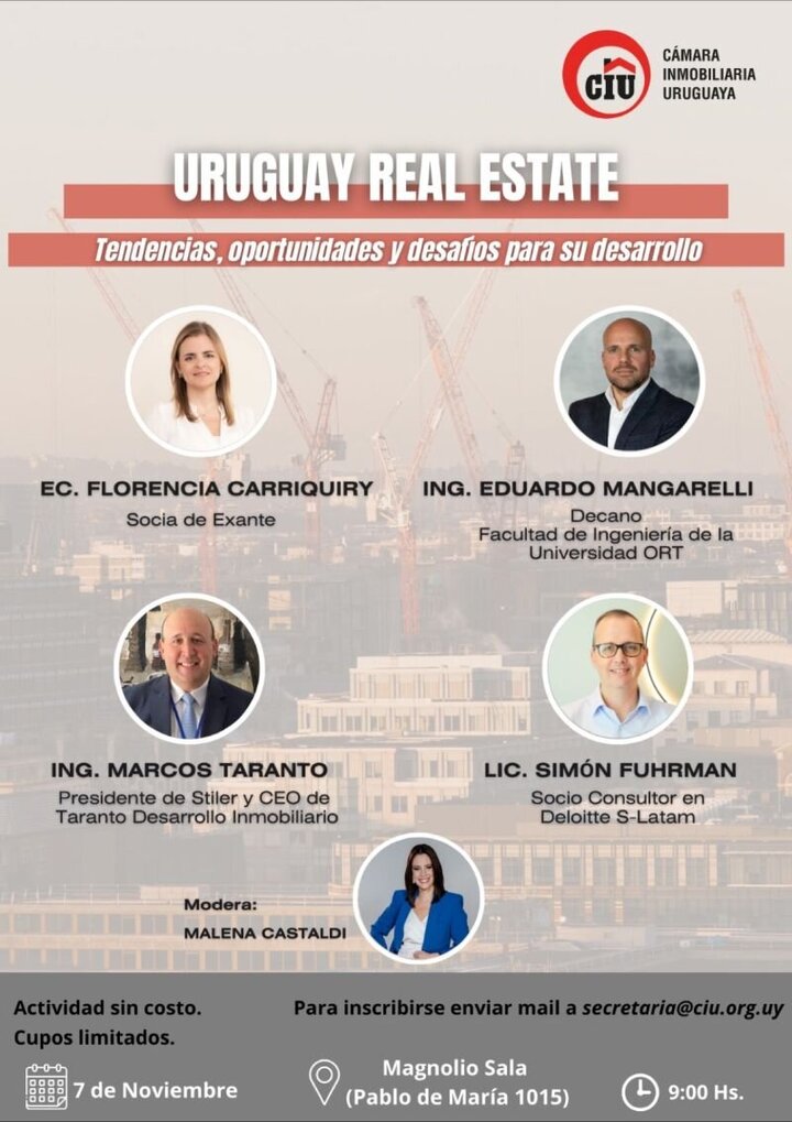 La Cámara Inmobiliaria Uruguaya invita al evento Uruguay Real Estate: tendencias, oportunidades y desafíos para su desarrollo