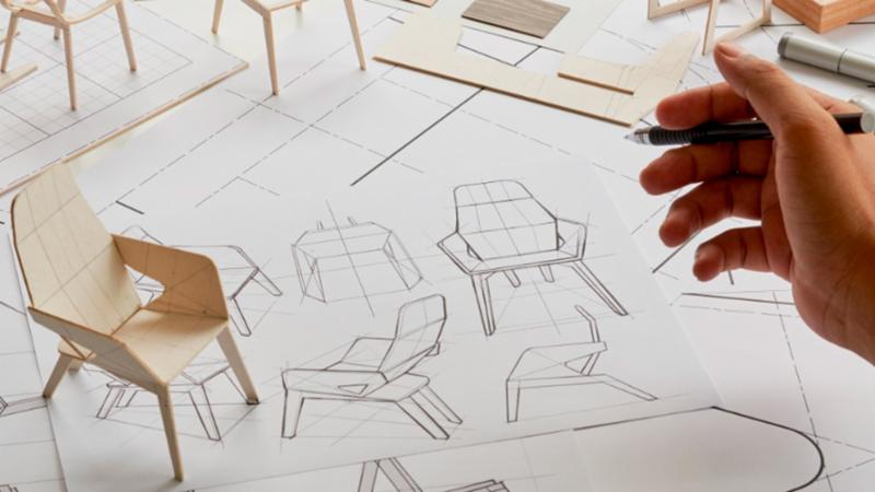 Dibujo a mano de una silla de arquitecto.