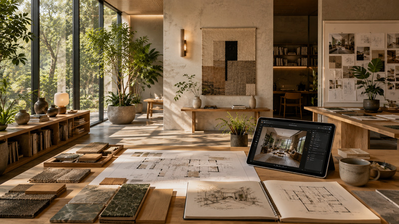 Interior en proceso de diseño de interiores.