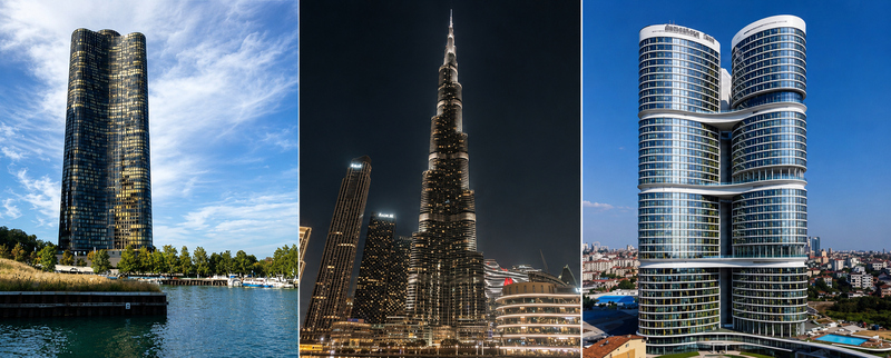 *Comparaci&oacute;n de formas curvas en Lake Point Tower, Burj Khalifa y Dumankaya İkon, como ejemplo de circulaci&oacute;n formal entre distintas regiones / Anales de Investigaci&oacute;n en Arquitectura | Vol. 16 N.&ordm; 1, enero-junio 2026*