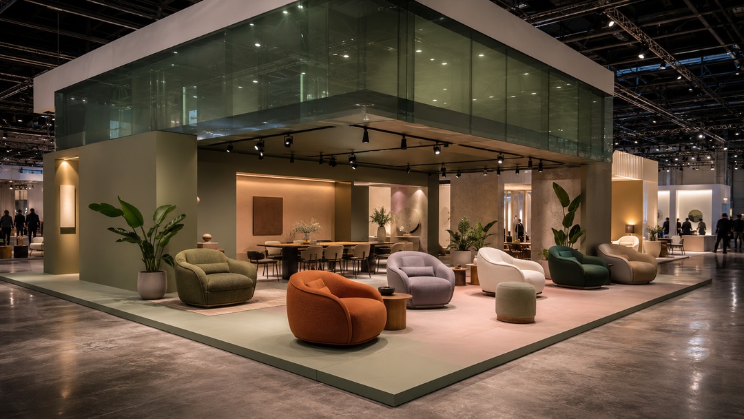 Stand de arquitectura promocional aplicado al diseño interior, con ambientación, mobiliario e iluminación pensados para generar una experiencia inmersiva en un entorno ferial.