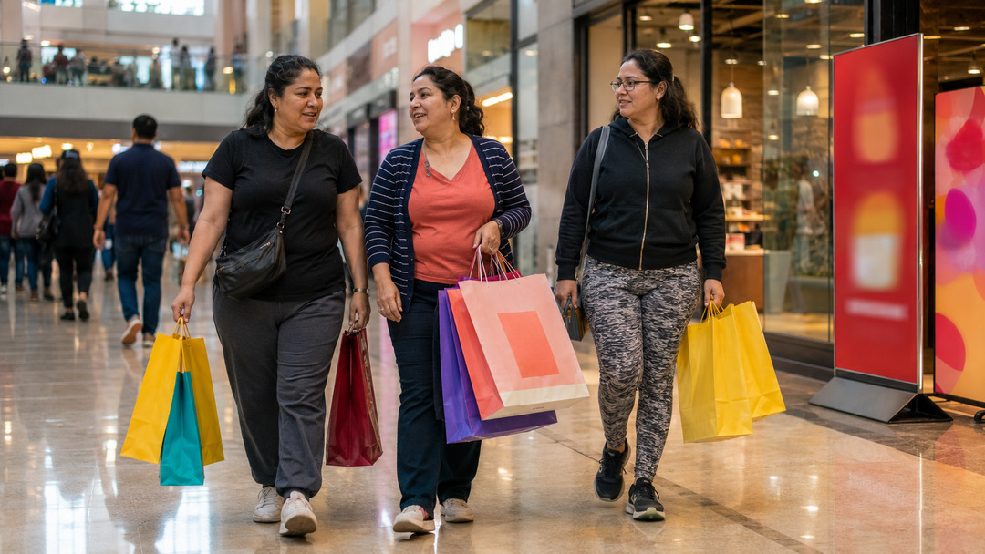 Mujeres chilenas consumiendo y haciendo compras en un centro comercial en Valparaíso.