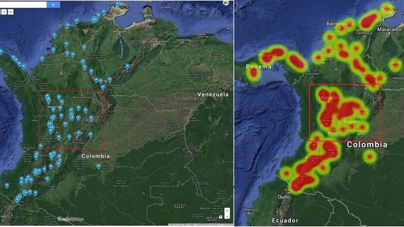 *Mapa de calor según intensidades de actividad elaborado por el autor a partir de cartografía histórica / Anales de Investigación en Arquitectura | Vol. 15 N.º 2, julio-diciembre 2025*