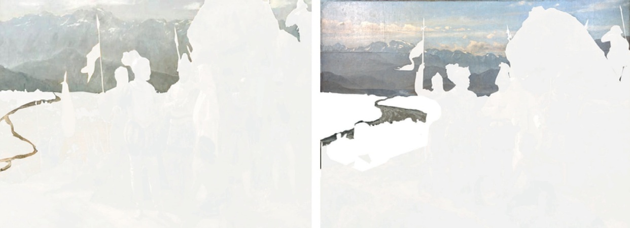 *Comparación del caudal del río Mapocho en ambas versiones, elaborada por los autores a partir de las pinturas originales*