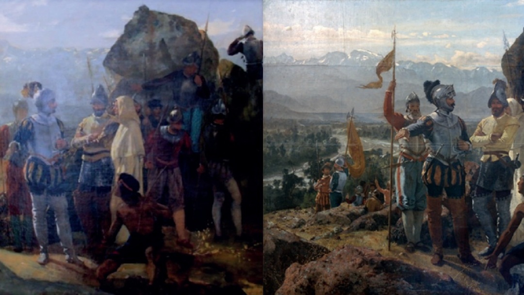 Fragmento de las dos versiones de La Fundación de Santiago comparadas por la investigación: a la izquierda, el estudio realizado entre 1885 y 1888; a la derecha, la versión definitiva de 1888.
